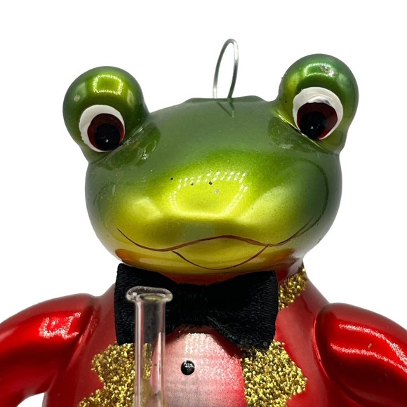 Scottish Christmas Frog in Tuxedo with Trumpet Glass Christmas Ornament Decor 6" - Picture 5 of 15